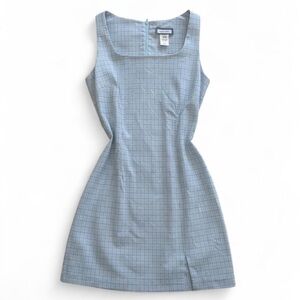 Aqua Blu Light Blue Plaid Square Neck Mini Dress